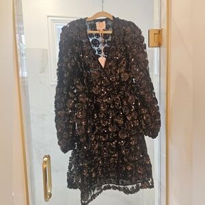 Victoria Dunn XS Black Sequin Floral Dress